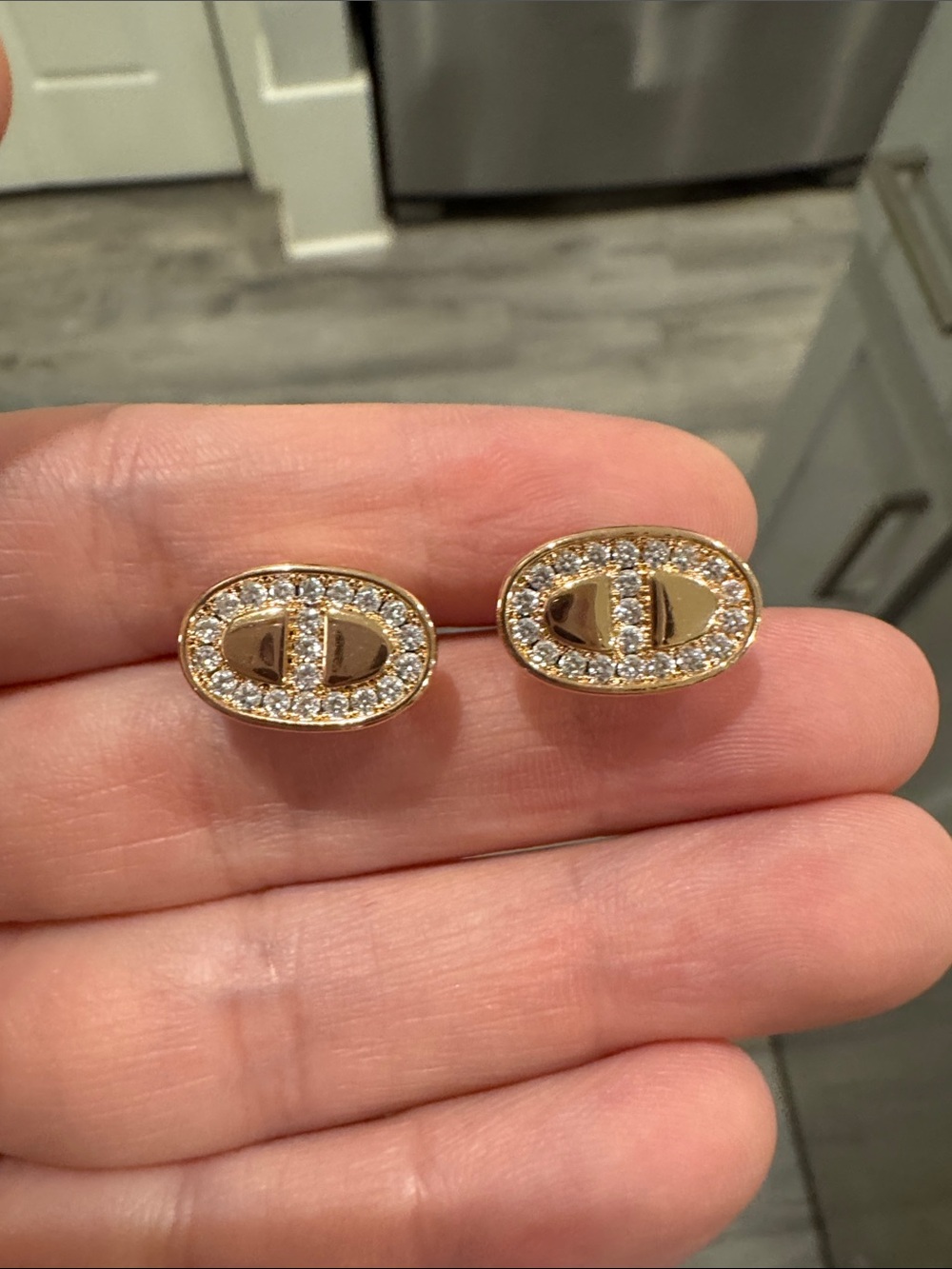 Champagne Gold Oval Pavé CZ Stud Earrings